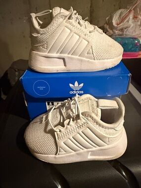 adidas Kids White Knit Sneaker with Three Stripes